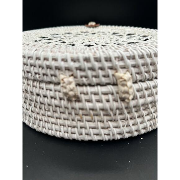 9” NAVY Lined WHITE‎ Round Rattan Bag for Women Beach Crossbody Shoulder Bag NWT - Picture 5 of 16